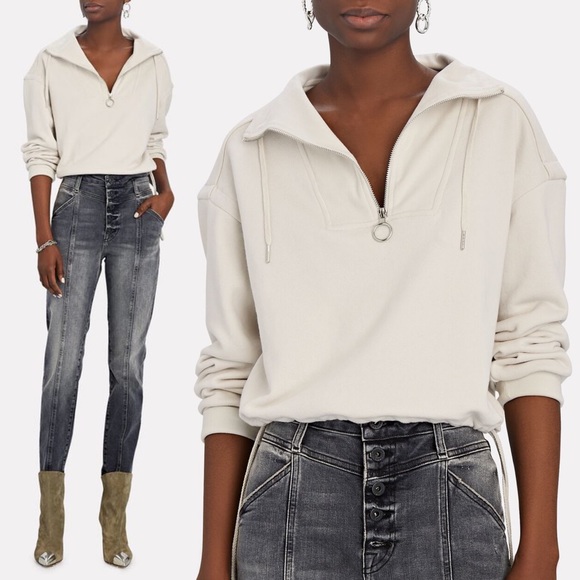 JONATHAN SIMKHAI STANDARD Zella Cropped Half Zip Sweatshirt Top French Terry S - Picture 2 of 16